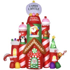 Outsunny 10ft Christmas Inflatables Outdoor Decorations Candy Castle, Blow-Up LED Yard Christmas Decor, Built-in Rotating Colorful Light for Garden