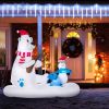 Outsunny 6ft Christmas Inflatables Outdoor Decorations Polar Bear and Penguin with Santa's Hat Fishing on Board