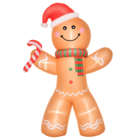HOMCOM 8ft Christmas Inflatable Gingerbread Man with Candy Cane and LED Lights | Outdoor Blow-Up Yard Decoration
