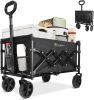 RAINBEAN Collapsible Heavy-Duty Folding Wagon Cart – Large Capacity Utility Cart for Camping, Beach & Garden (Black)
