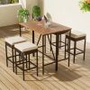 5-Piece Bar-Height Patio Dining Set – Acacia Wood & Wicker with Cushions and Foldable Table