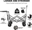 Collapsible Wagon 140L Wagons Carts Foldable with Removable Canopy, Folding Wagon Cart with Wheels for All-Terrain with Brake, Foldable Wagon with Coo