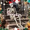 Leyndo 2 Pcs 12ft Christmas Skeleton Decorations Inflatable Candy Cane and Santa Hat Set for Christmas Party Yard Garden Skeleton Outdoor Decor