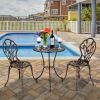 3-Piece Cast Aluminum Tulip Bistro Set – Antique Bronze Table & Chairs