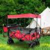 Collapsible Wagon 140L Wagons Carts Foldable with Removable Canopy, Folding Wagon Cart with Wheels for All-Terrain with Brake, Foldable Wagon with Coo