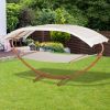 Outsunny Outdoor Hammock with Stand & Accessories, Heavy Duty Wooden Frame, Extra Large Sun Shade Canopy, Indoor Outside Boho Style Nap Bed, Natural C