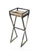 35.5" Gray Stone Slab Black / Gold Metal Plant Stand
