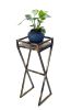 35.5" Gray Stone Slab Black / Gold Metal Plant Stand