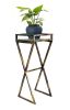 35.5" Gray Stone Slab Black / Gold Metal Plant Stand