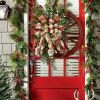 Christmas Red Wagon Wheel Wreath | Vintage Front Door Garland with Artificial Flowers for Indoor & Outdoor Holiday Décor