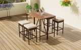 5-Piece Bar-Height Patio Dining Set – Acacia Wood & Wicker with Cushions and Foldable Table