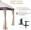 10*12 FT Softtop Metal Gazebo with Mosquito Net&Sunshade Curtains,Sturdy Heavy Duty Double Roof Canopy,Galvanized Steel Design Outdoor Tent,Suitable f