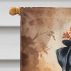 Black Pug Thanksgiving House Flag Large Porch Sleeve Pole Decorative Outside Yard Banner Artwork Wall Hanging, Polyester, House Size, Multicolor