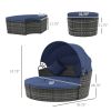 Outsunny Rattan Canopied Daybed 4pc Outdoor Patio Lounger Sofa Set Plush Cushions Mocha Brown