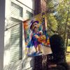 Goldendoodle Halloween Trick or Treat House Flag Large Porch Sleeve Pole Decorative Outside Yard Banner Artwork Wall Hanging, Polyester, House Size