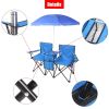 Portable Folding Picnic Double Chair with Umbrella, Table & Cooler – Beach Camping Chair, Red/Gray Palm Tree Design, Black Pineapple Pattern – Perfect
