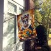 French Bulldog Thanksgiving House Flag Large Porch Sleeve Pole Decorative Outside Yard Banner Artwork Wall Hanging, Polyester, House Size, Multicolor