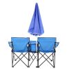 Portable Folding Picnic Double Chair with Umbrella, Table & Cooler – Beach Camping Chair, Red/Gray Palm Tree Design, Black Pineapple Pattern – Perfect
