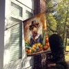 Airedale Terrier Thanksgiving House Flag Large Porch Sleeve Pole Decorative Outside Yard Banner Artwork Wall Hanging, Polyester, House Size