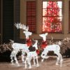 3PCS Family Reindeer Christmas Decoration with Golden Iron Frame & Cotton Thread – Lighted Holiday Yard Elk Ornaments