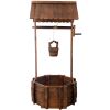 Rustic Wooden Wishing Well Planter Outdoor Home Décor for Patio, Garden, Yard w/Hanging Bucket
