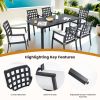 Modern Classic Cast Aluminum Outdoor Patio 2-Piece Dining Chairs, Textured Ember Black Finish, Ergonomic Lattice Backrest Design
