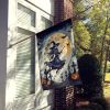 Flying Witch Spooky Halloween House Flag Large Porch Sleeve Pole Decorative Outside Yard Banner Artwork Wall Hanging, Polyester, House Size