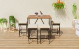 5-Piece Bar-Height Patio Dining Set – Acacia Wood & Wicker with Cushions and Foldable Table