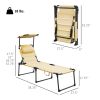 Outsunny Folding Chaise Lounge Chair Cream with Adjustable Backrest Sun Roof and Head Pillow