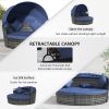 Outsunny Rattan Canopied Daybed 4pc Outdoor Patio Lounger Sofa Set Plush Cushions Mocha Brown