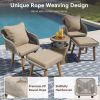 K&K 5-Piece Patio Conversation Set – Rope Chairs, Ottomans & Pop-Up Cool Bar Table