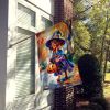 Red Dachshund Halloween Trick or Treat House Flag Large Porch Sleeve Pole Decorative Outside Yard Banner Artwork Wall Hanging, Polyester, House Size