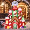 Outsunny 10ft Christmas Inflatables Outdoor Decorations Candy Castle, Blow-Up LED Yard Christmas Decor, Built-in Rotating Colorful Light for Garden
