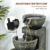 Outdoor Fountain with 4-Tier Stacked Stone Look Bowls, Cascading Waterfall, Adjustable Flow & LED Lights, Rustic Décor for Patio, Zen Garden, Backyard