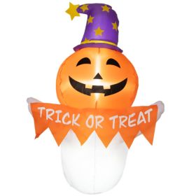 Outsunny 3.4ft Halloween Inflatables Window Sticker Ghost With Orange Face, Blow Up Halloween Decorations Outdoor LED Yard Display, Waterproof