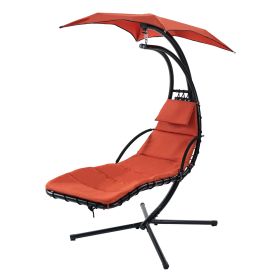 Hanging Chaise Lounger With Removable Canopy, Outdoor Swing Chair With Built-in Pillow, Hanging Curved Chaise Lounge Chair Swing For Patio Porch