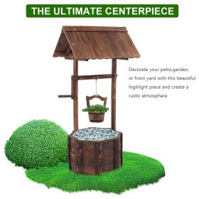 Dismantling And Installation Of Base, Wooden Well With Roof, Deep Coffee Colored Cedar Planting Basin