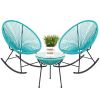 3-Piece Teal Oval Patio Woven Rocking Chair Bistro Set with Table