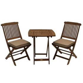3-Piece Outdoor Bistro Set with Cushions – Eucalyptus Wood Table & Chairs
