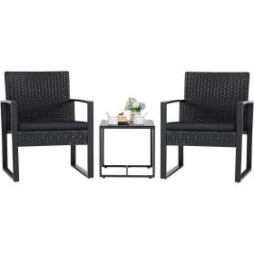 3-Piece Outdoor Patio Set – 2 Black Chairs with Side Table
