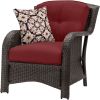 6-Piece Brown Resin Wicker Patio Lounge Set – Sofa, Chairs, Ottomans & Coffee Table with Red Cushions