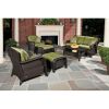 6-Piece Outdoor Resin Wicker Patio Set – Sofa, Chairs, Ottomans & Coffee Table with Green Cushions