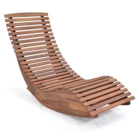 Outdoor Acacia Wood Rocking Chair Lounger – Ergonomic Patio Rocker, 360 lb Capacity