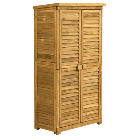 Outdoor Storage Cabinet, Wood Garden Shed, Pool Storage Shed With Lockable Door, Waterproof Roof And 2 Removable Shelves, Vertical Outside Storage She (Option: Natural Wood)