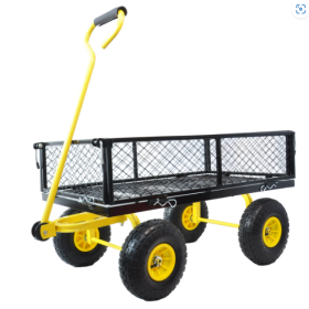 Yard Cart Steel Yard Cart With Swivel Handle And Detachable Sides, Practical Heavy Duty Yard Cart And Trolley (Color: Black)