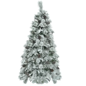 6FT Pre-Lit Spruce Snow Flocked Christmas Tree With Pine Cones, Artificial Xmas Tree With 403 Branch Tips,Mixed PE  PVC Branches, 250 Multi-Color LED (Option: As Pic)