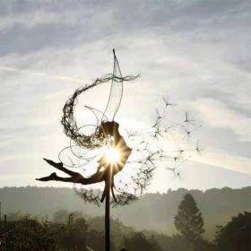 Dandelion Figurine Fairies Pixies Dancing Fairy Statue Steel Wires Fairy Garden Miniature Sculpture Mythical Garden Yard Decor (Color: h)