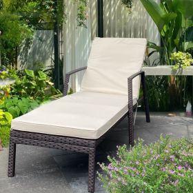 Outdoor Patio Lounge Chairs Rattan Wicker Patio Chaise Lounges Chair (Main Material: PE Rattan+Iron+Waterproof Fabric, Main Color: Beige+Brown)
