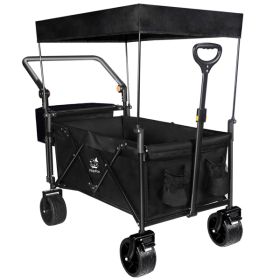 Heavy Duty Collapsible Wagon, Foldable Wagon with Removable Canopy, Foldind Wagon Cart with Wheels for All-Terrain with Brake (Color: as picture)