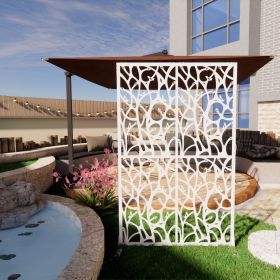 Metal Privacy Screens W3.8Ft X H6Ft Outdoor and Indoor Divider with Free Standing Decorative Privacy Screen for Balcony Patio Garden Room Divider, Bla (Color: White)